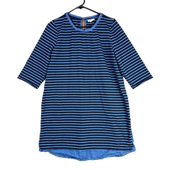 J Jill Womens Dress Blue Striped Denim Accents Tunic Shift 3/4 Sleeve Stretch LP - Picture 1 of 13